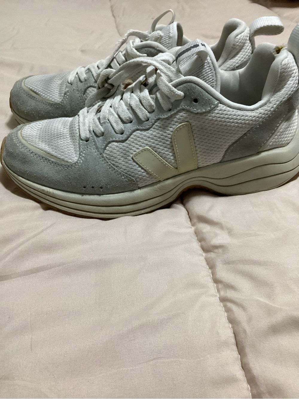 Veja Men's Athletic Sneakers in White and Light Gray